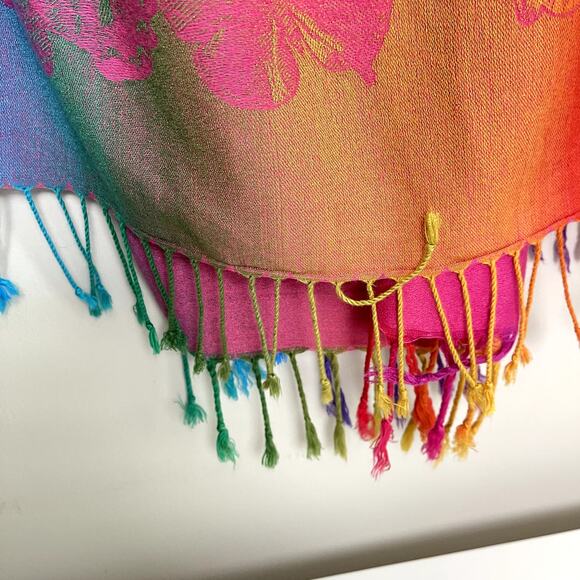 Pashmina Rainbow Butterfly Fringe Boho Electric Wrap Around Scarf - Picture 5 of 6